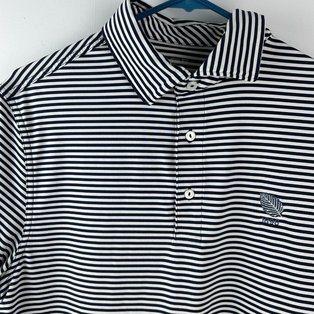Vineyard Vines Shirt Mens Medium Short Sleeve Polo Performance Striped 1898 Leaf - Picture 3 of 10